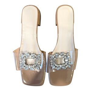 🌈 6/$60 Rhinestone Transparent Clear Vamp Open Toe Sandal 38/7 Wedding Bridal